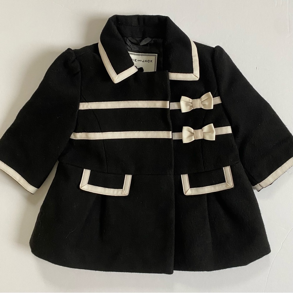 Janie and Jack Jacket Size 3 6 Months Black Winter Formal Dressy White Bows EUC